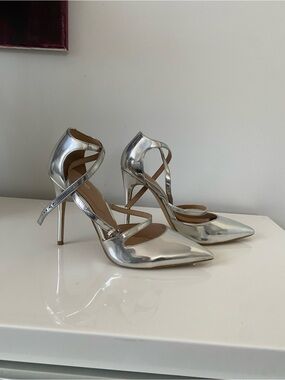 Aldo Silver Metallic Strappy Pointed-Toe Stilettos